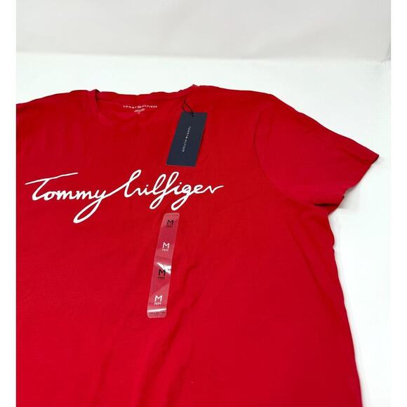 Tommy Hilfiger Womens Crew Neck Script Logo T-Shirt, Red, Size M - Picture 4 of 6
